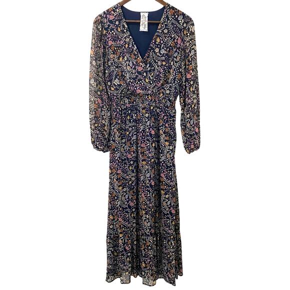 Sadie & Sage Dresses & Skirts - Sadie & Sage Floral Maxi Dress Faux Wrap V Neck Boho Cottagecore Small